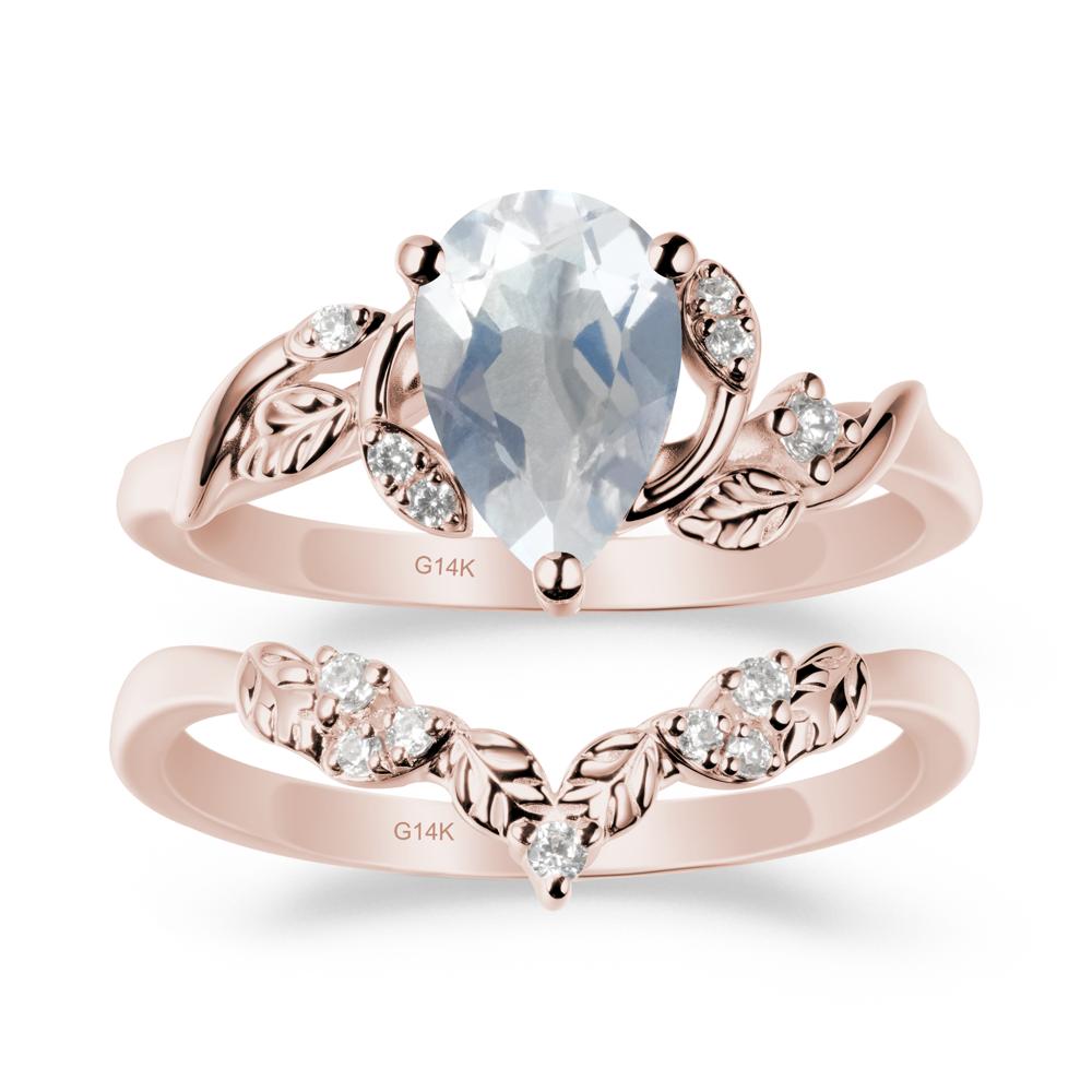 Pear Cut Moonstone Leaf Ring Set - LUO Jewelry #metal_xxxxx