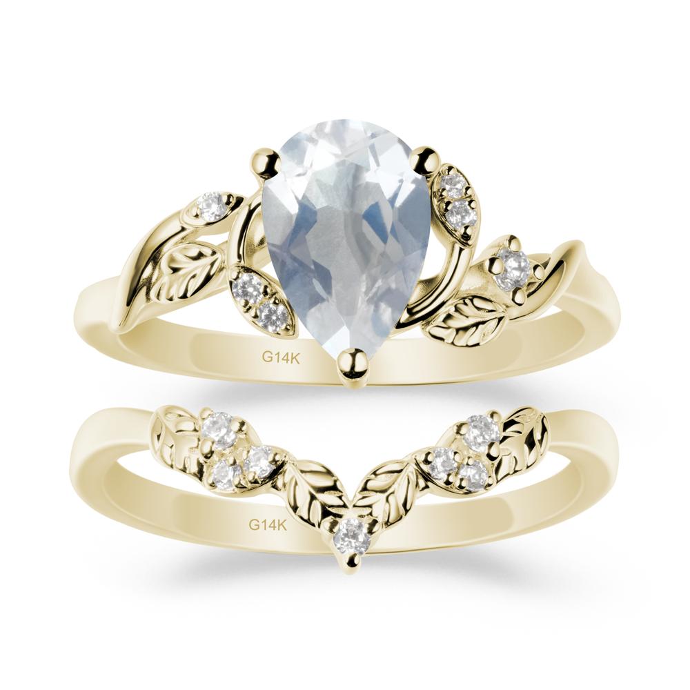 Pear Cut Moonstone Leaf Ring Set - LUO Jewelry #metal_xxxxx