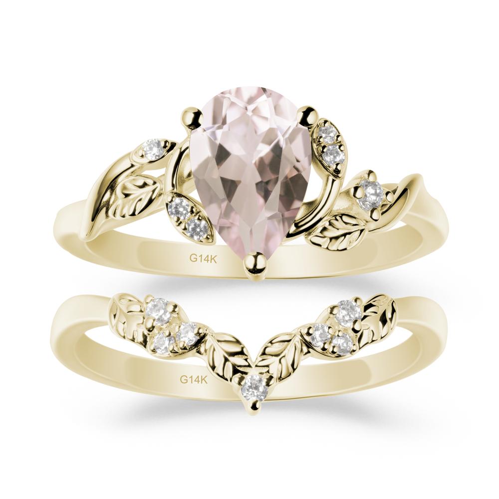 Pear-Shaped Morganite Ring Set with Leaf - LUO Jewelry #metal_xxxxx