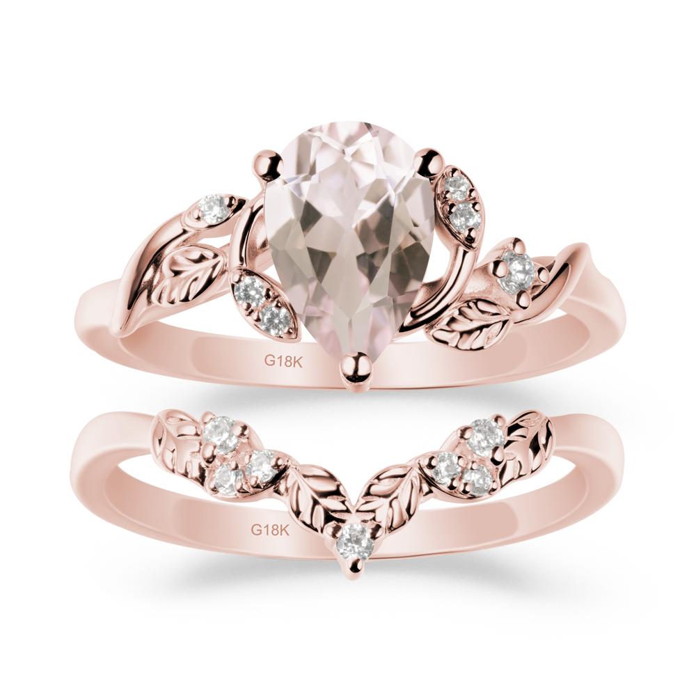 Pear-Shaped Morganite Ring Set with Leaf - LUO Jewelry #metal_xxxxx