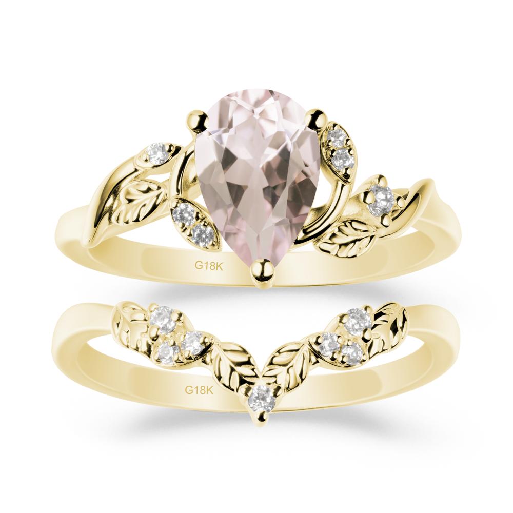 Pear-Shaped Morganite Ring Set with Leaf - LUO Jewelry #metal_xxxxx
