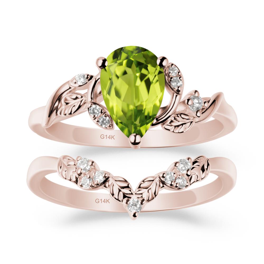 Pear Cut Peridot Leaf Ring Set - LUO Jewelry #metal_xxxxx