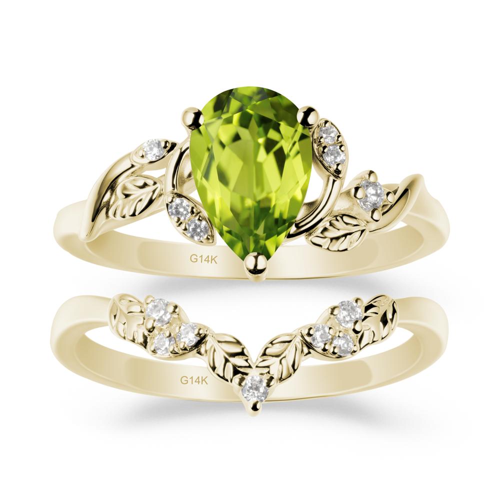 Pear Cut Peridot Leaf Ring Set - LUO Jewelry #metal_xxxxx