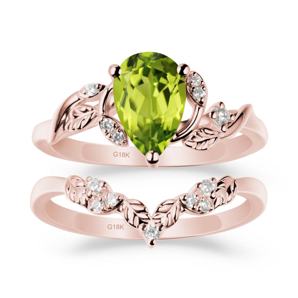 Pear Cut Peridot Leaf Ring Set - LUO Jewelry #metal_xxxxx