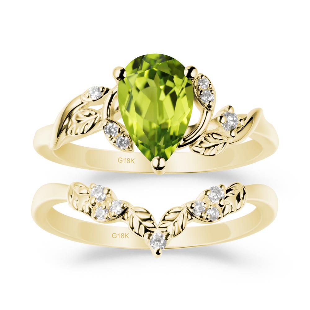 Pear Cut Peridot Leaf Ring Set - LUO Jewelry #metal_xxxxx