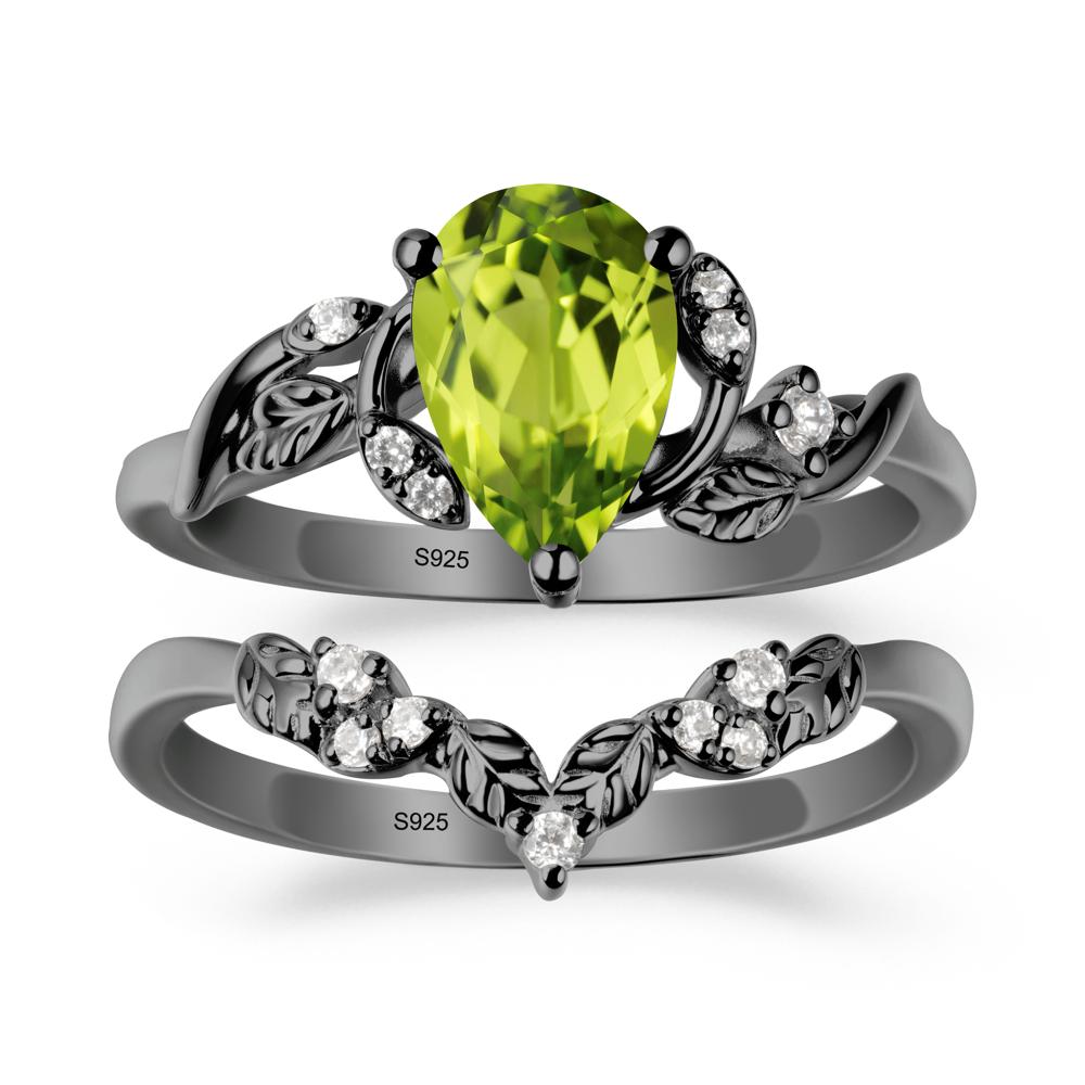 Pear Cut Peridot Leaf Ring Set - LUO Jewelry #metal_xxxxx