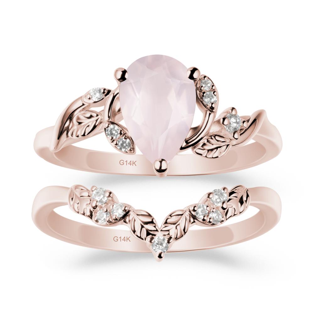 Pear-Shaped Rose Quartz Ring Set with Leaf - LUO Jewelry #metal_xxxxx