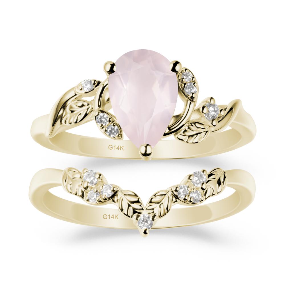 Pear-Shaped Rose Quartz Ring Set with Leaf - LUO Jewelry #metal_xxxxx