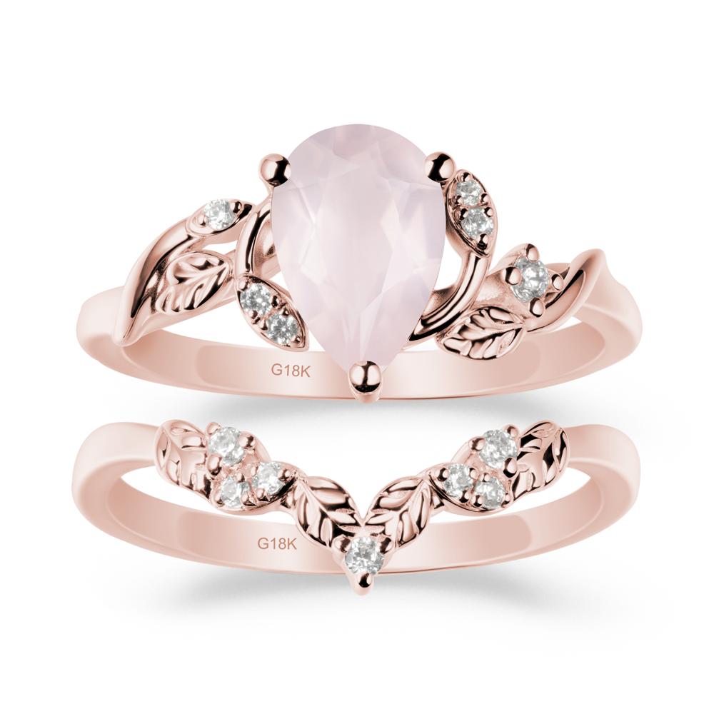 Pear-Shaped Rose Quartz Ring Set with Leaf - LUO Jewelry #metal_xxxxx