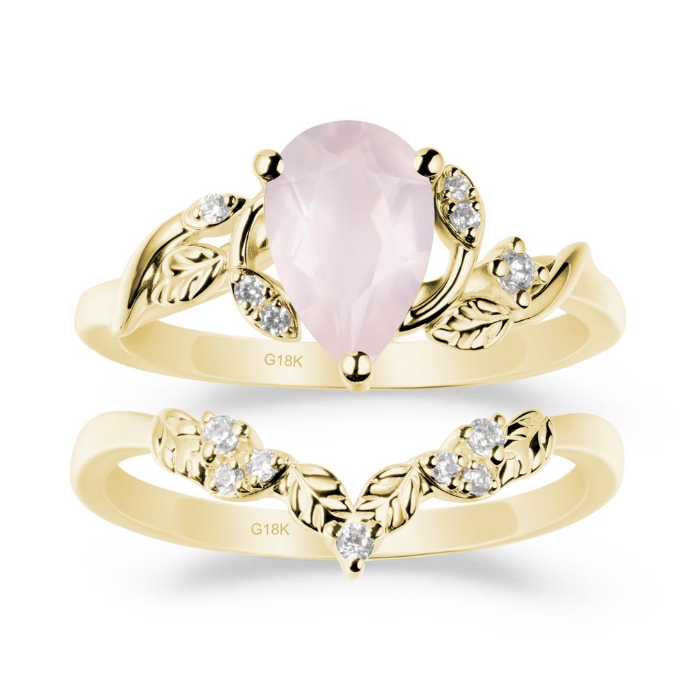 Pear-Shaped Rose Quartz Ring Set with Leaf - LUO Jewelry #metal_xxxxx