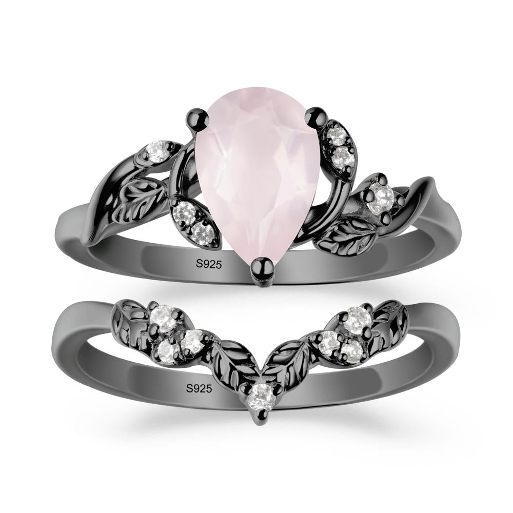 Pear-Shaped Rose Quartz Ring Set with Leaf - LUO Jewelry #metal_xxxxx