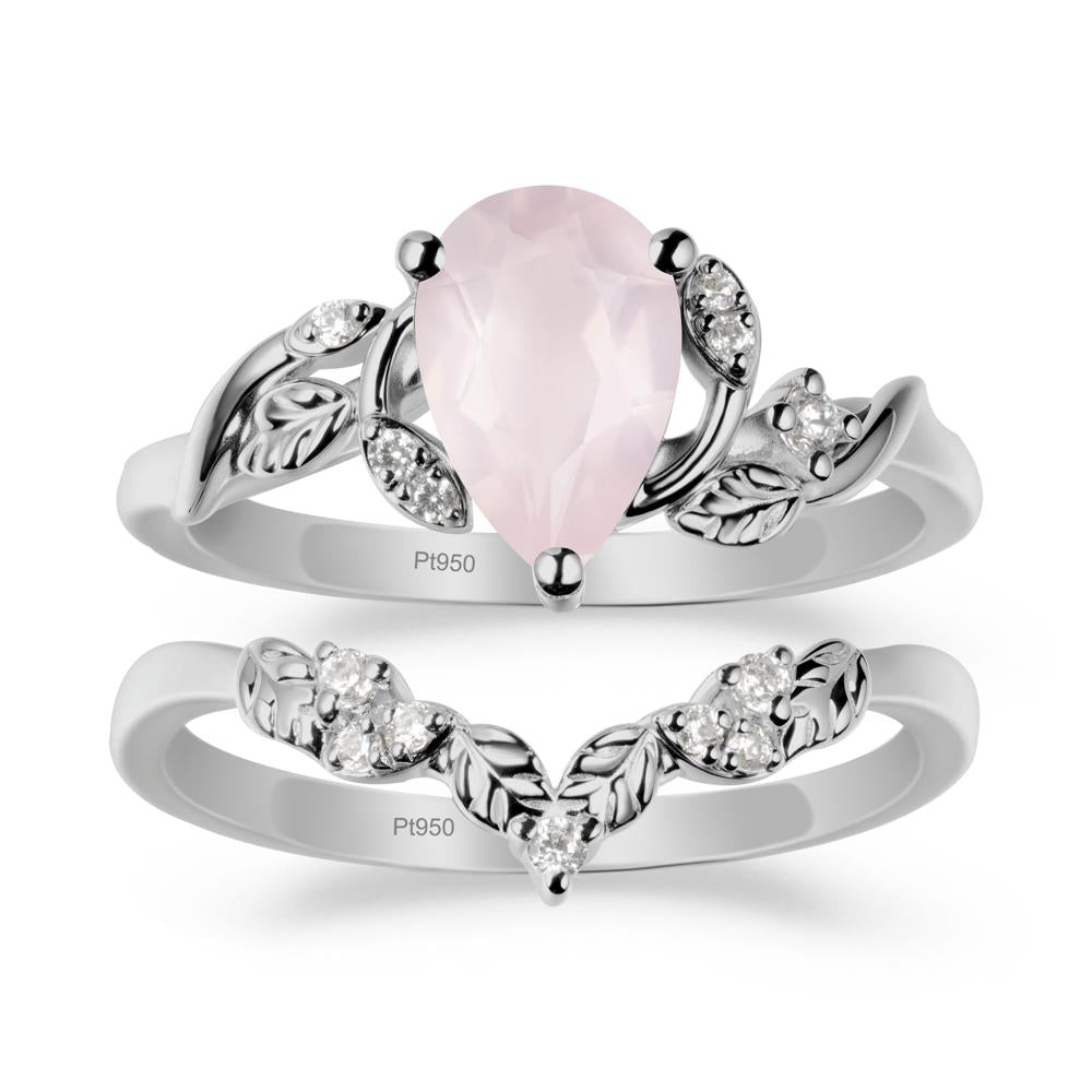 Pear-Shaped Rose Quartz Ring Set with Leaf - LUO Jewelry #metal_xxxxx