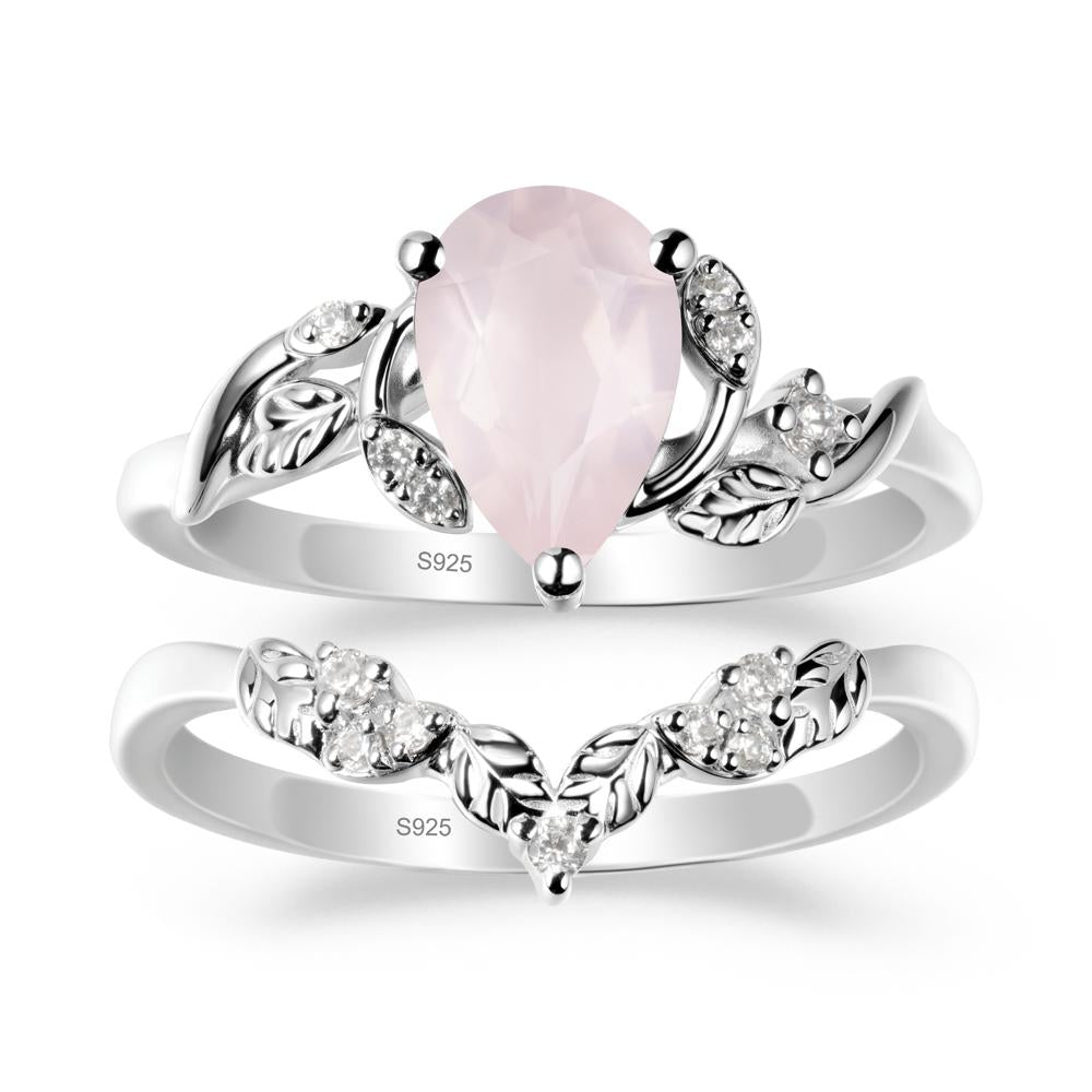 Pear-Shaped Rose Quartz Ring Set with Leaf - LUO Jewelry #metal_xxxxx