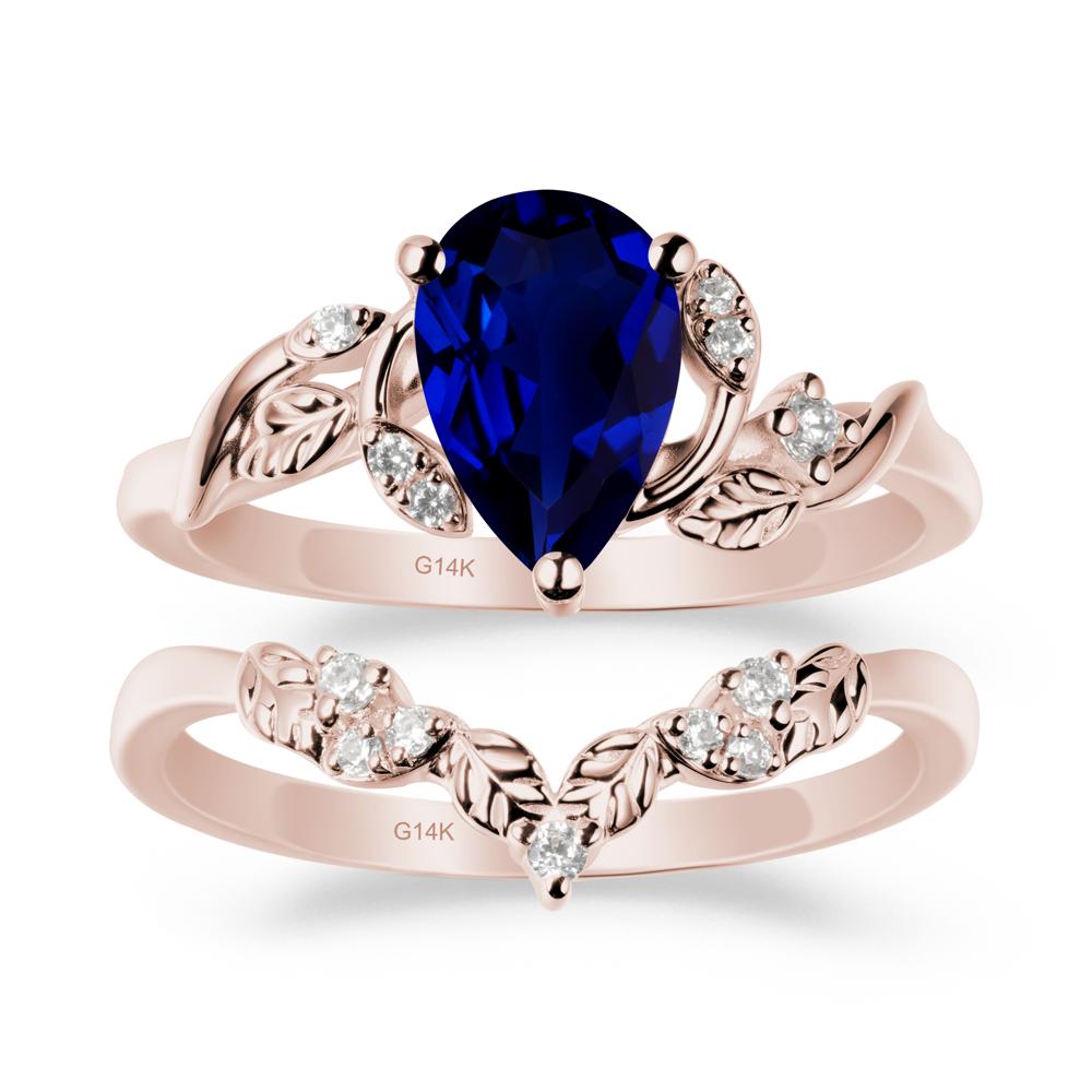 Pear Cut Sapphire Leaf Ring Set - LUO Jewelry #metal_xxxxx