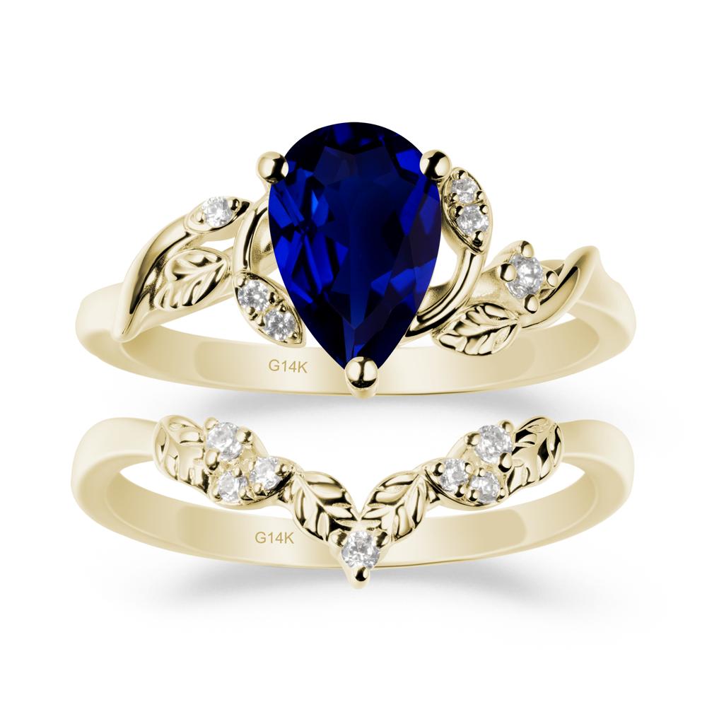 Pear Cut Sapphire Leaf Ring Set - LUO Jewelry #metal_xxxxx