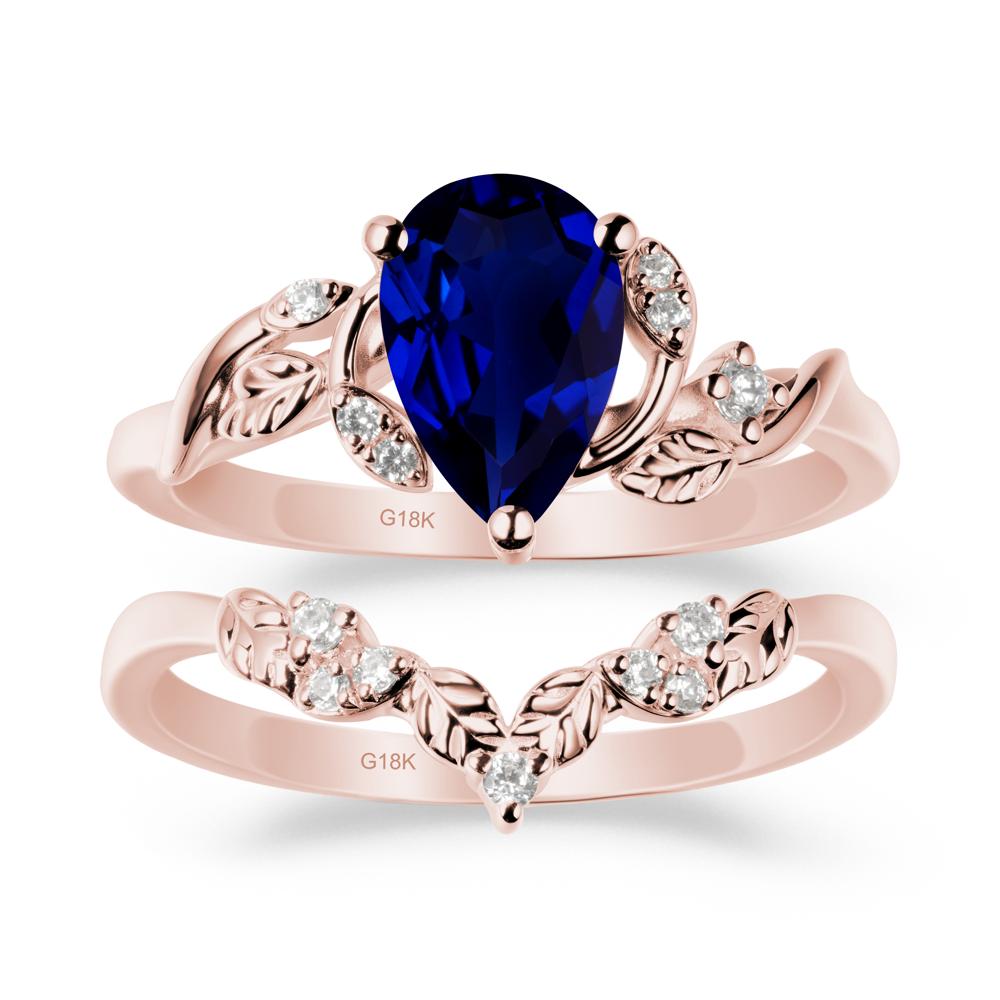Pear Cut Sapphire Leaf Ring Set - LUO Jewelry #metal_xxxxx