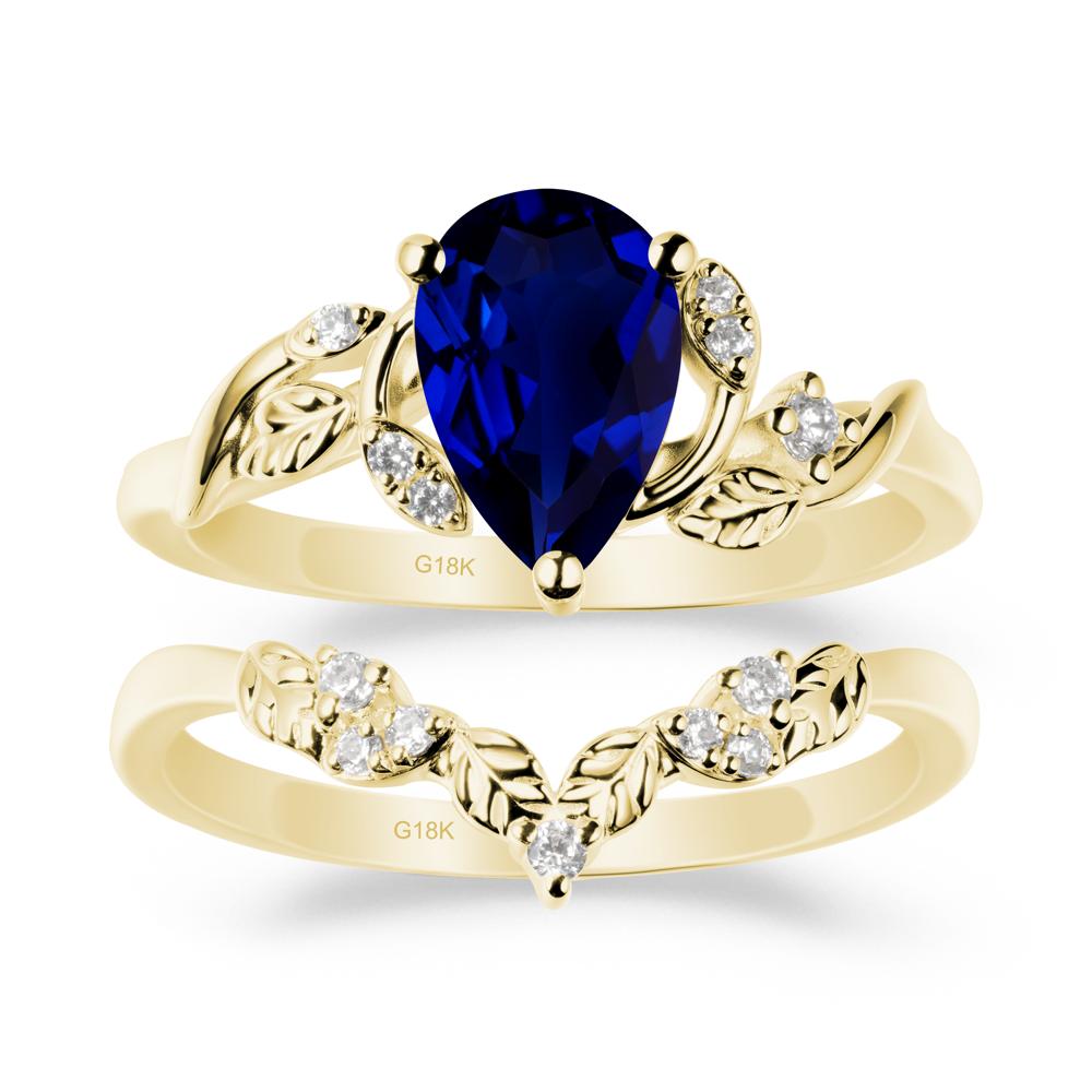 Pear Cut Sapphire Leaf Ring Set - LUO Jewelry #metal_xxxxx