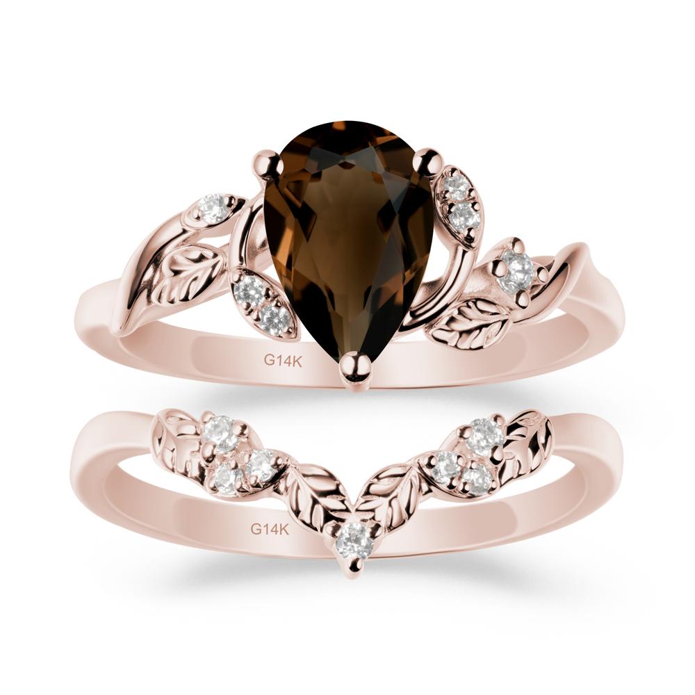 Pear-Shaped Smoky Quartz Ring Set with Leaf - LUO Jewelry #metal_xxxxx