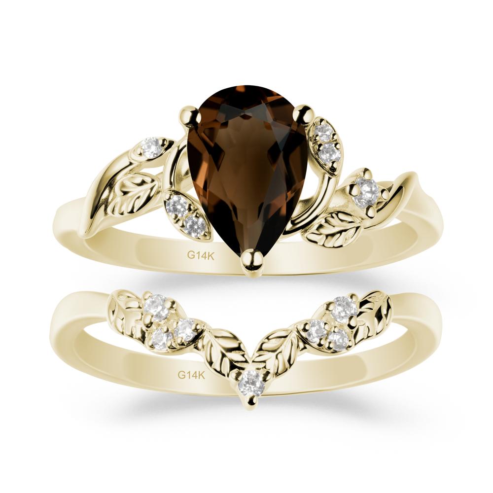 Pear-Shaped Smoky Quartz Ring Set with Leaf - LUO Jewelry #metal_xxxxx