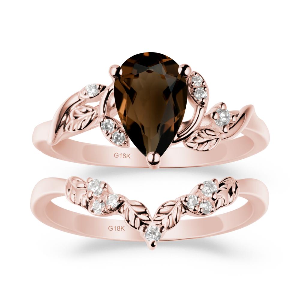 Pear-Shaped Smoky Quartz Ring Set with Leaf - LUO Jewelry #metal_xxxxx