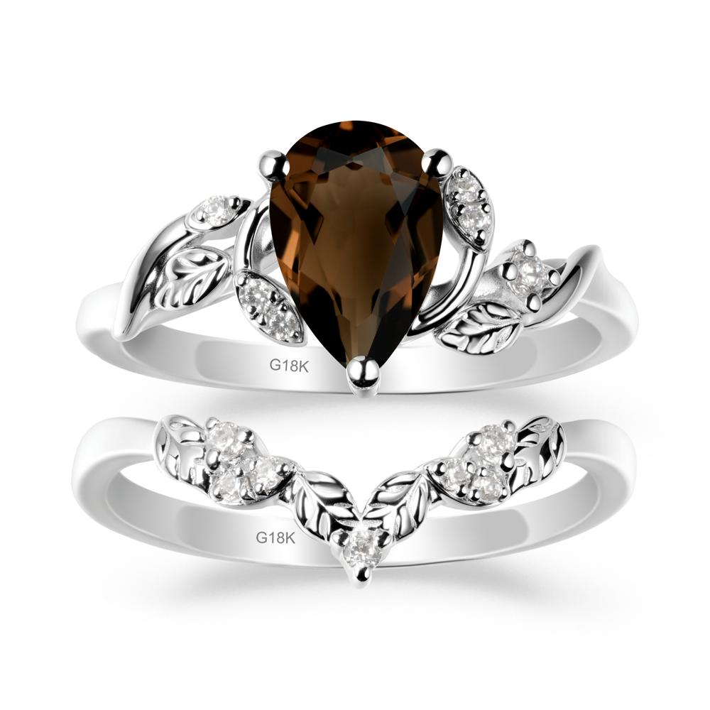Pear-Shaped Smoky Quartz Ring Set with Leaf - LUO Jewelry #metal_xxxxx