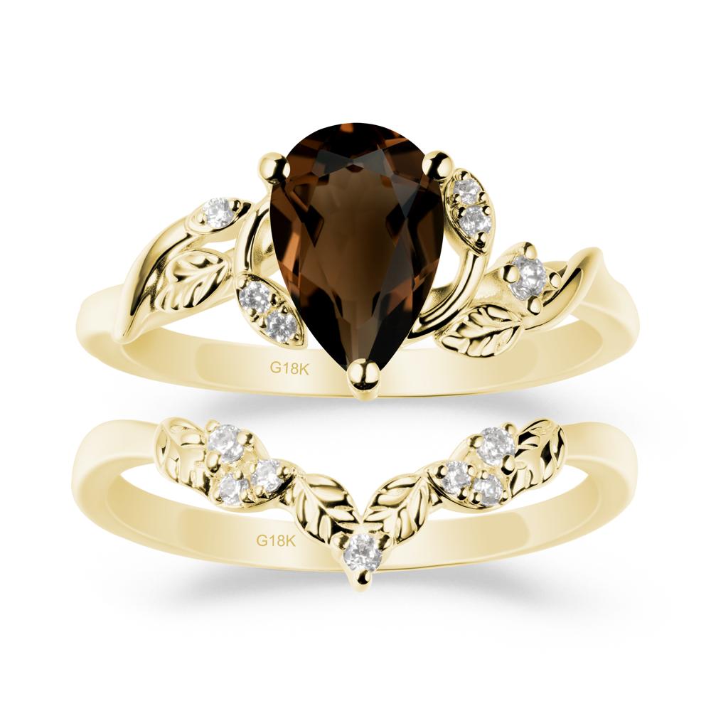Pear-Shaped Smoky Quartz Ring Set with Leaf - LUO Jewelry #metal_xxxxx