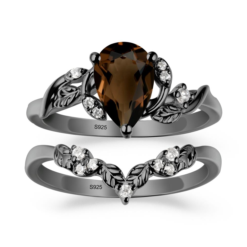 Pear-Shaped Smoky Quartz Ring Set with Leaf - LUO Jewelry #metal_xxxxx