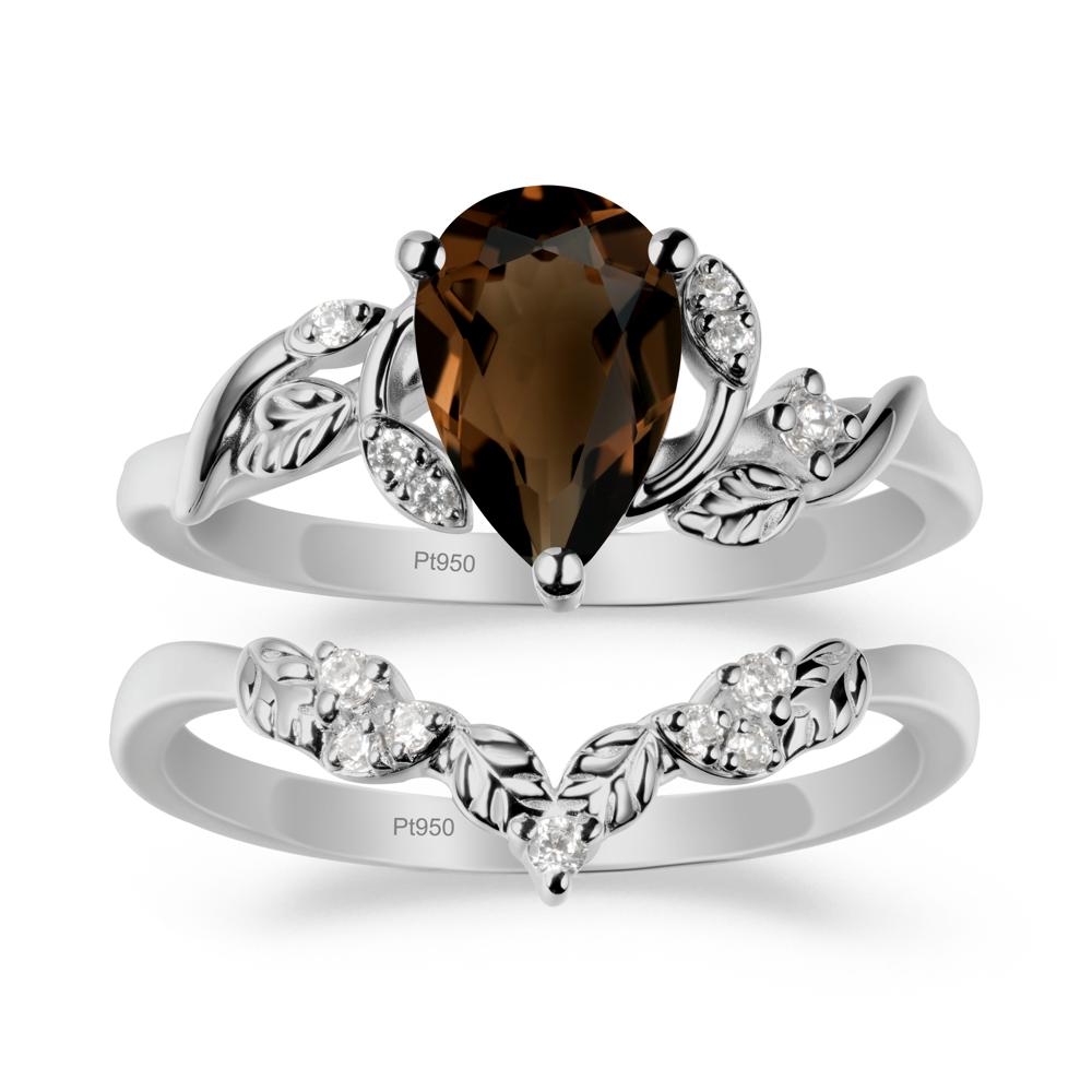 Pear-Shaped Smoky Quartz Ring Set with Leaf - LUO Jewelry #metal_xxxxx