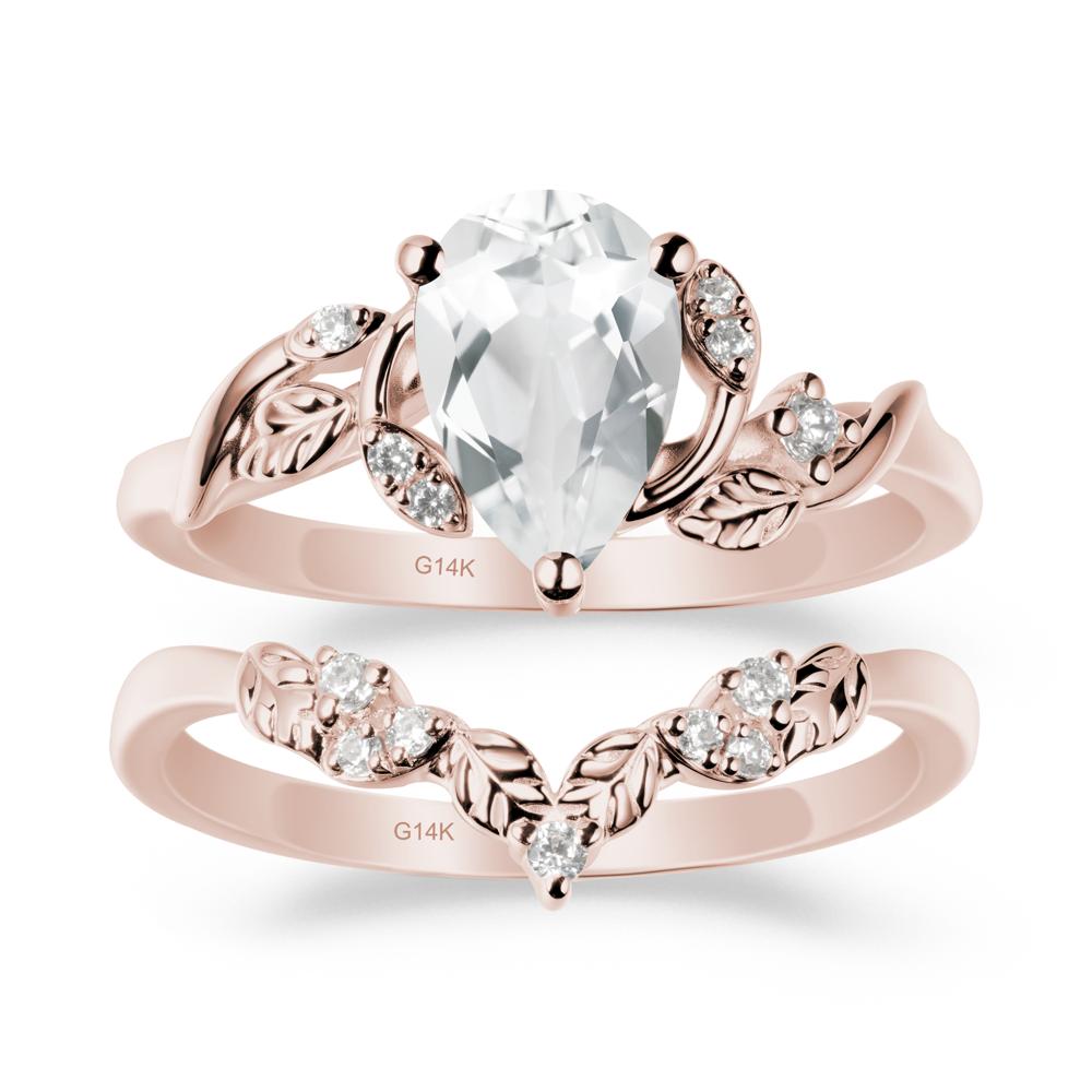 Pear Cut White Topaz Leaf Ring Set - LUO Jewelry #metal_xxxxx