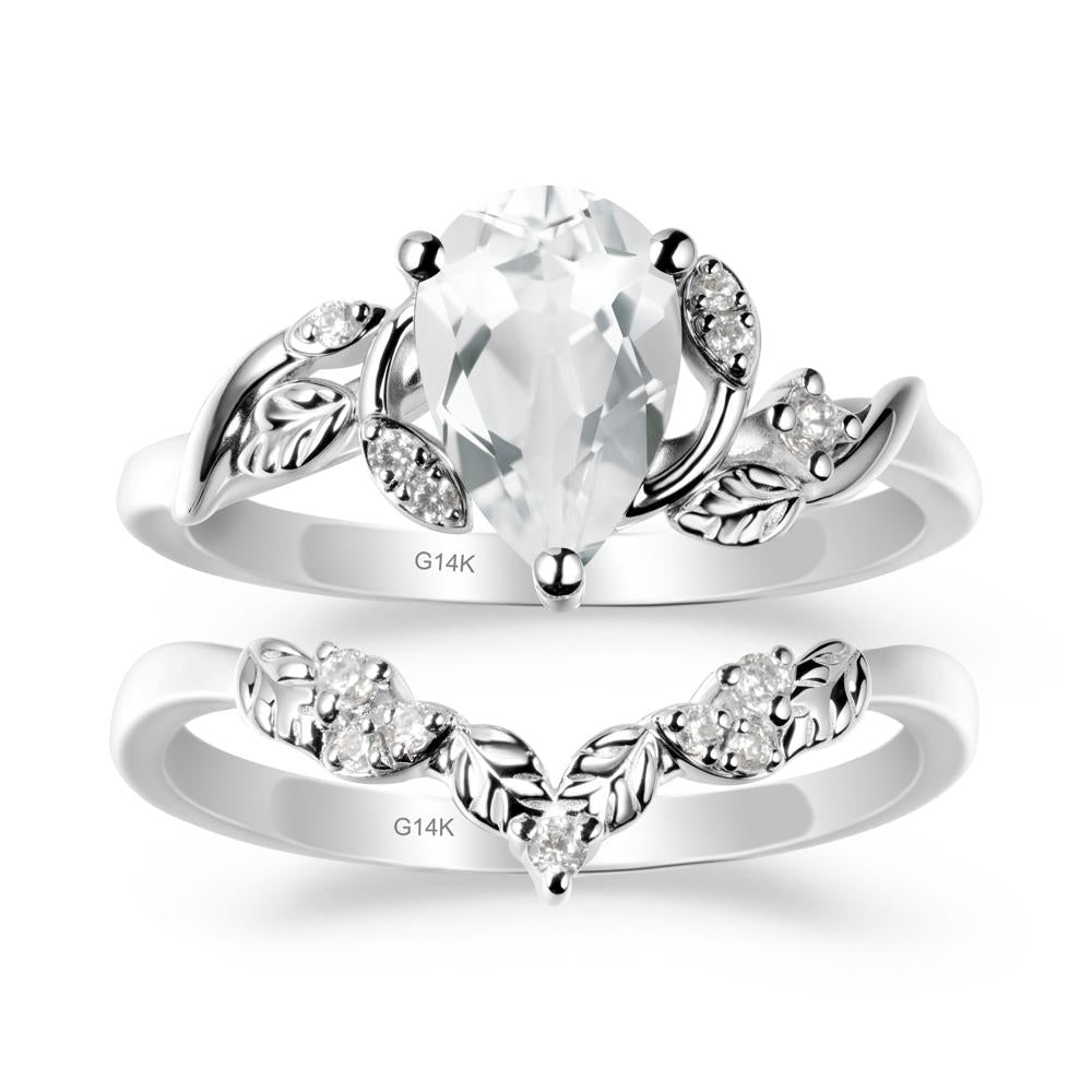 Pear Cut White Topaz Leaf Ring Set - LUO Jewelry #metal_xxxxx