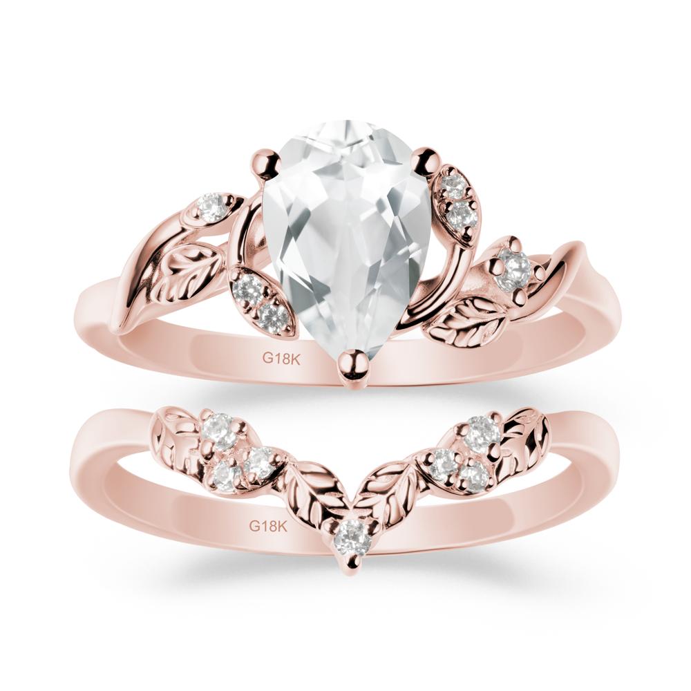 Pear Cut White Topaz Leaf Ring Set - LUO Jewelry #metal_xxxxx