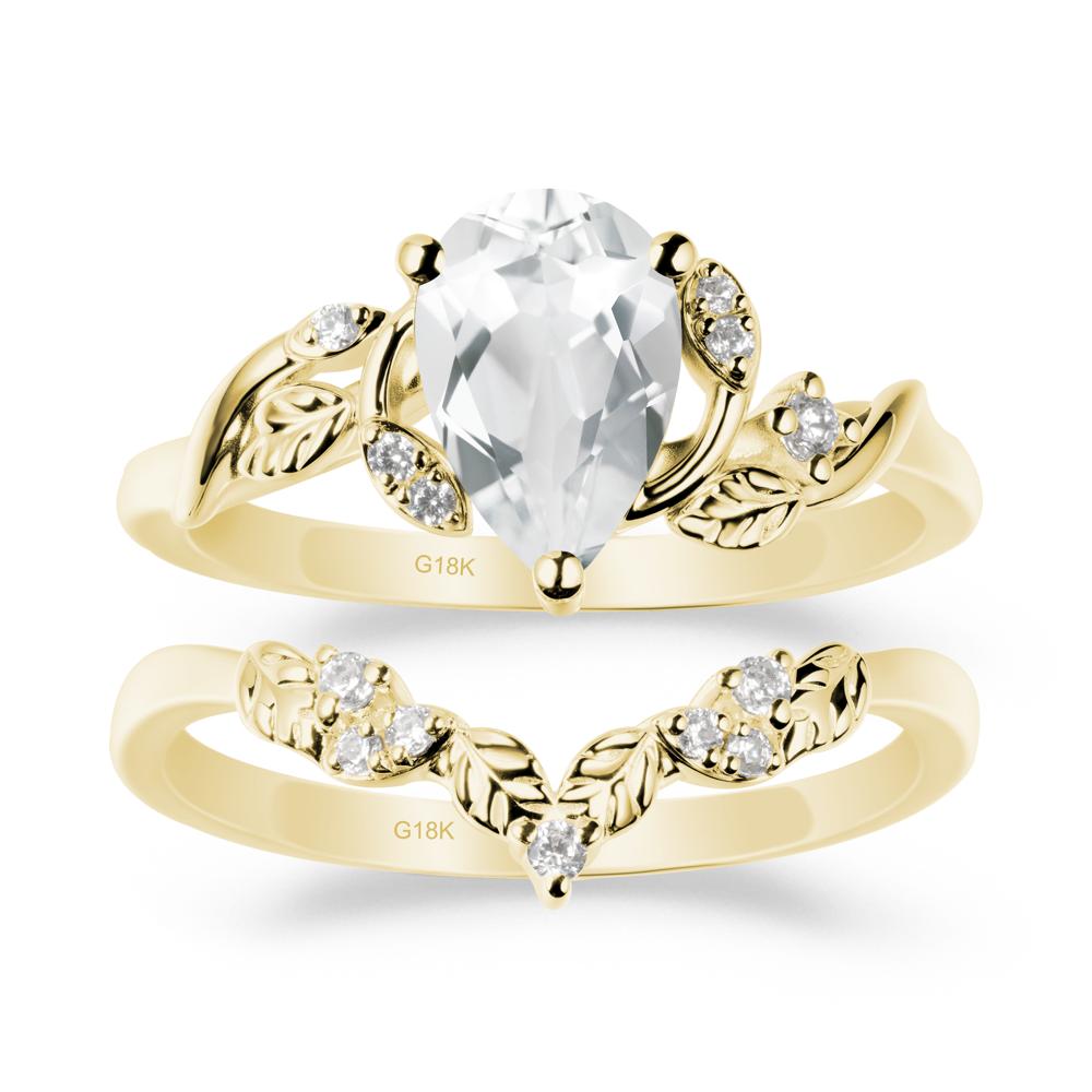 Pear Cut White Topaz Leaf Ring Set - LUO Jewelry #metal_xxxxx