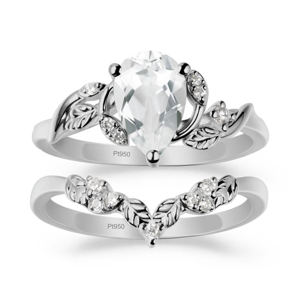 Pear Cut White Topaz Leaf Ring Set - LUO Jewelry #metal_xxxxx