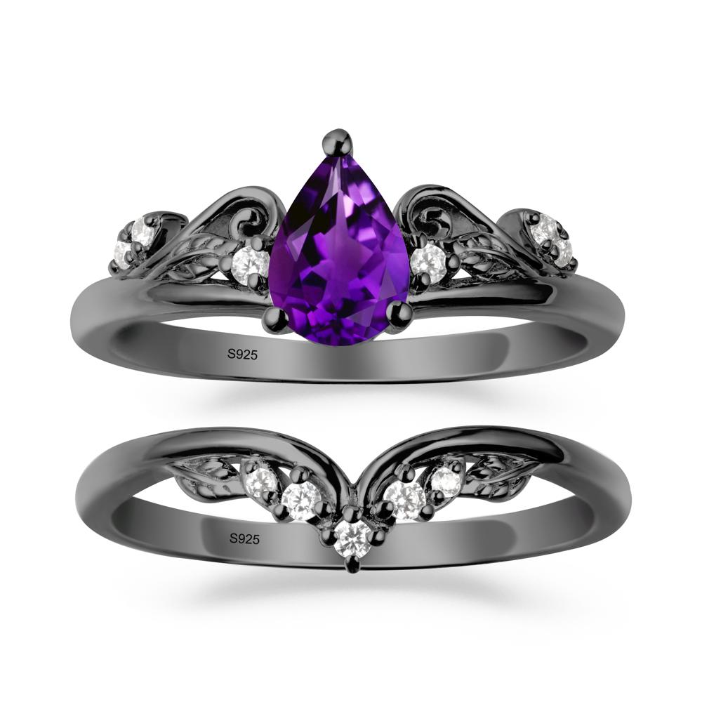 Teardrop Amethyst Promise Ring Set - LUO Jewelry #metal_xxxxx