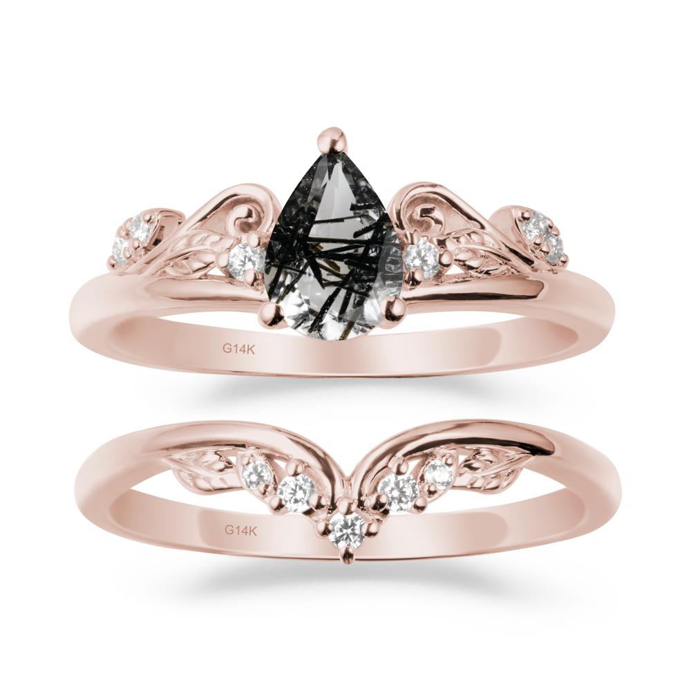 Teardrop Black Rutilated Quartz Promise Ring Set - LUO Jewelry #metal_xxxxx