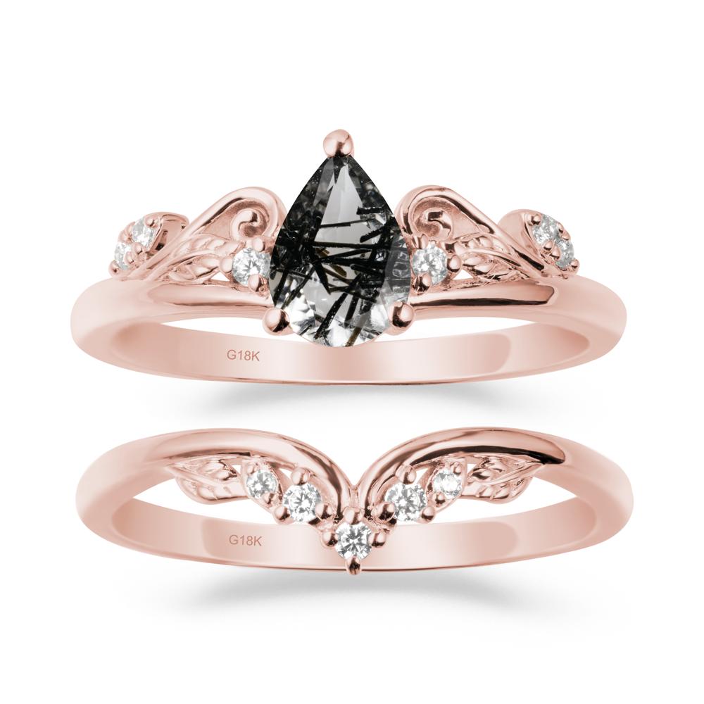 Teardrop Black Rutilated Quartz Promise Ring Set - LUO Jewelry #metal_xxxxx