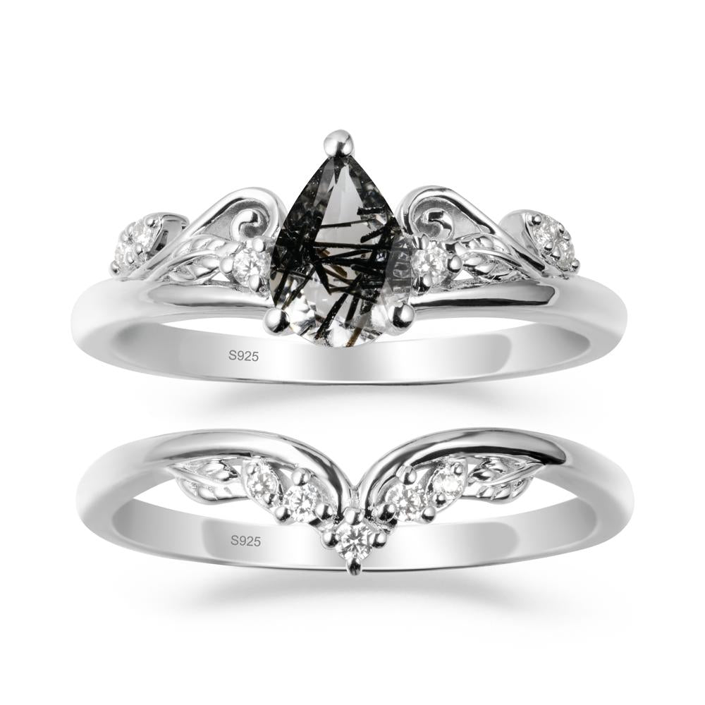 Teardrop Black Rutilated Quartz Promise Ring Set - LUO Jewelry #metal_xxxxx