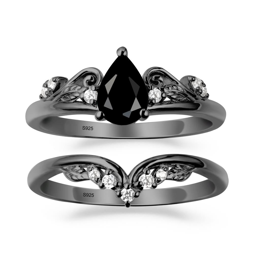 Vintage Vine Black Spinel Bridal Set - LUO Jewelry #metal_xxxxx