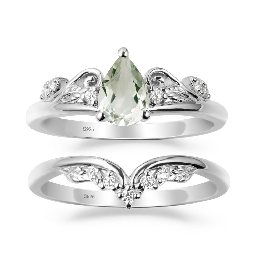 Teardrop Green Amethyst Promise Ring Set - LUO Jewelry #metal_xxxxx