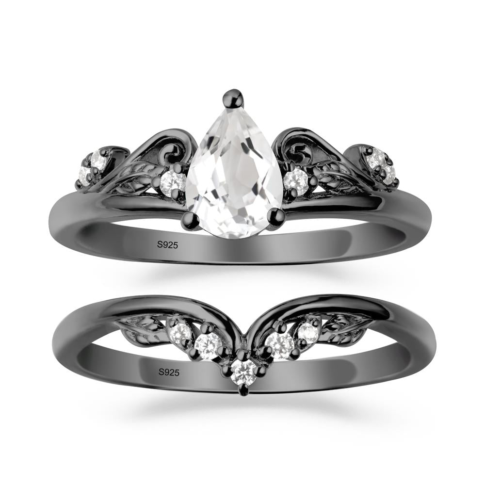 Teardrop White Topaz Promise Ring Set - LUO Jewelry #metal_xxxxx