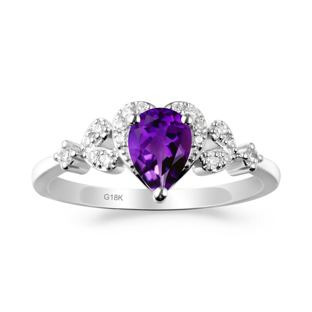 Pear Shaped Amethyst Heart Ring - LUO Jewelry #metal_18k white gold