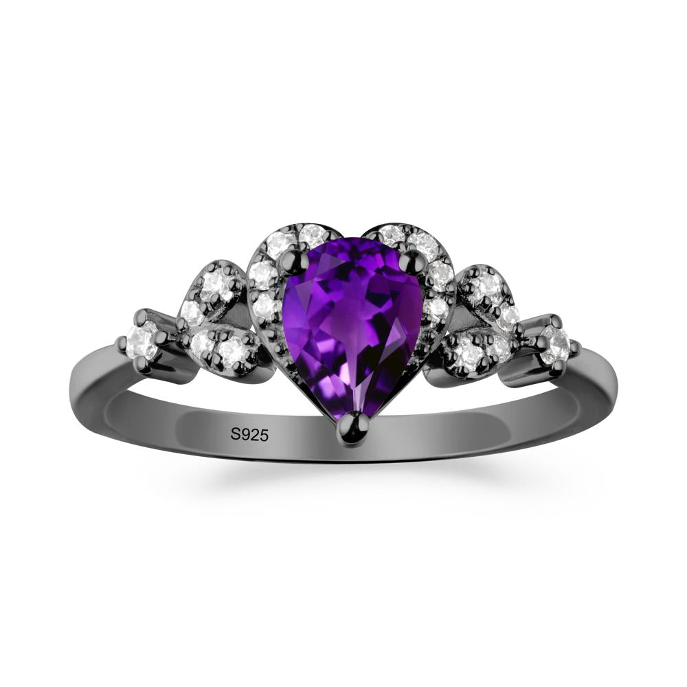 Pear Shaped Amethyst Heart Ring - LUO Jewelry #metal_black finish sterling silver