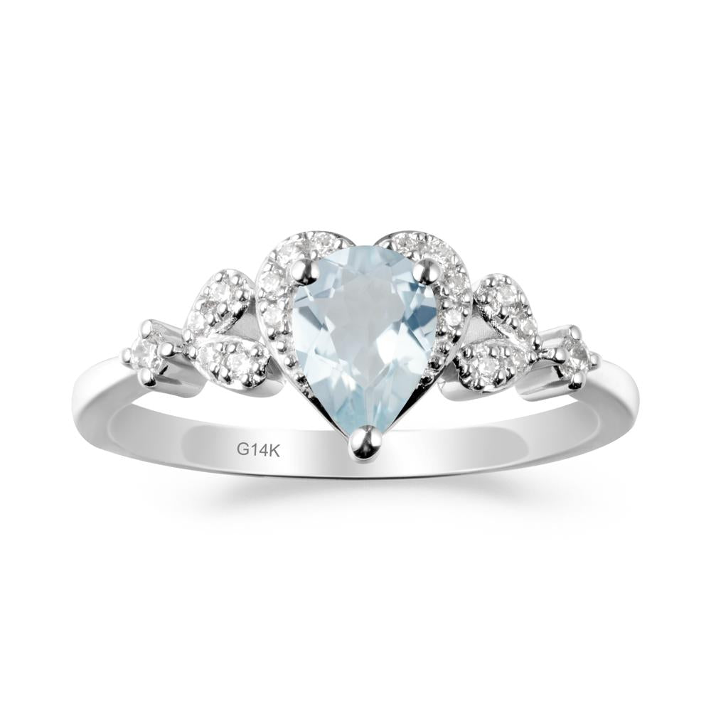 Aquamarine Heart Ring with Leaf Accents - LUO Jewelry #metal_14k white gold