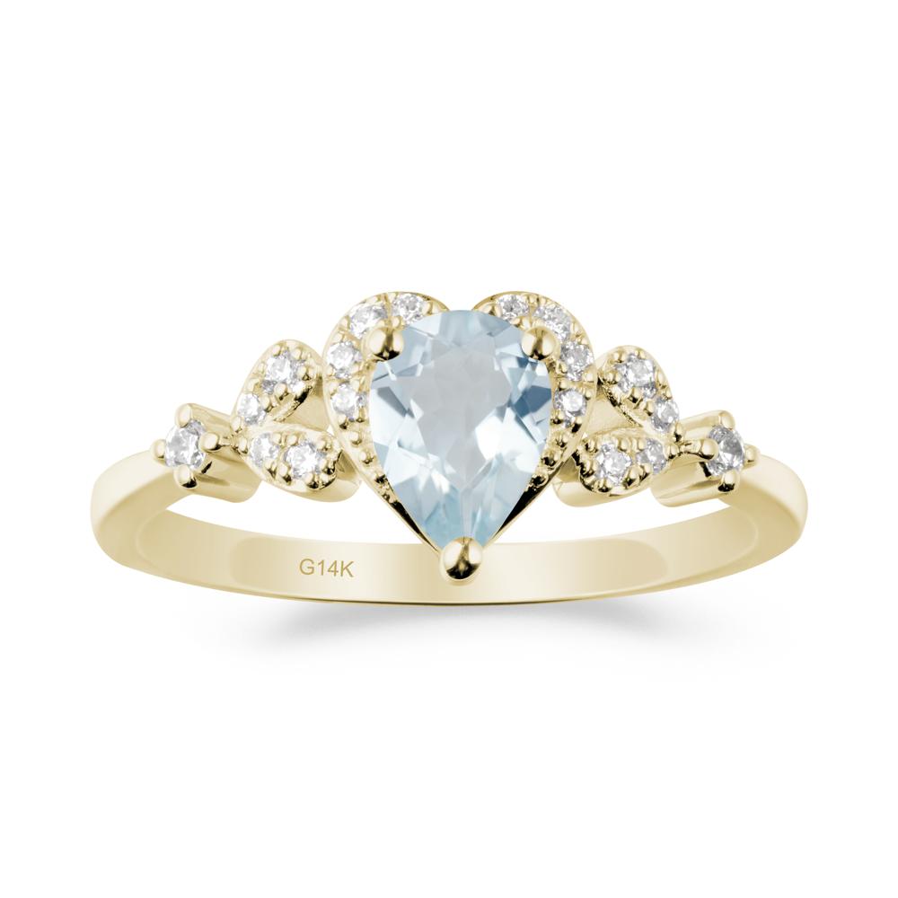 Aquamarine Heart Ring with Leaf Accents - LUO Jewelry #metal_14k yellow gold
