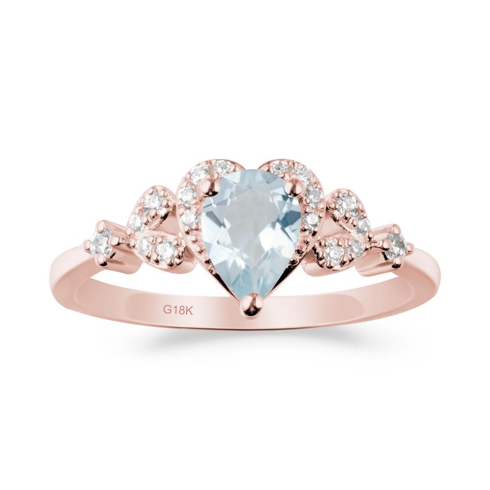 Aquamarine Heart Ring with Leaf Accents - LUO Jewelry #metal_18k rose gold