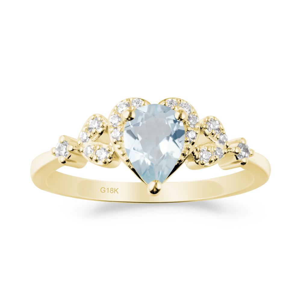 Aquamarine Heart Ring with Leaf Accents - LUO Jewelry #metal_18k yellow gold