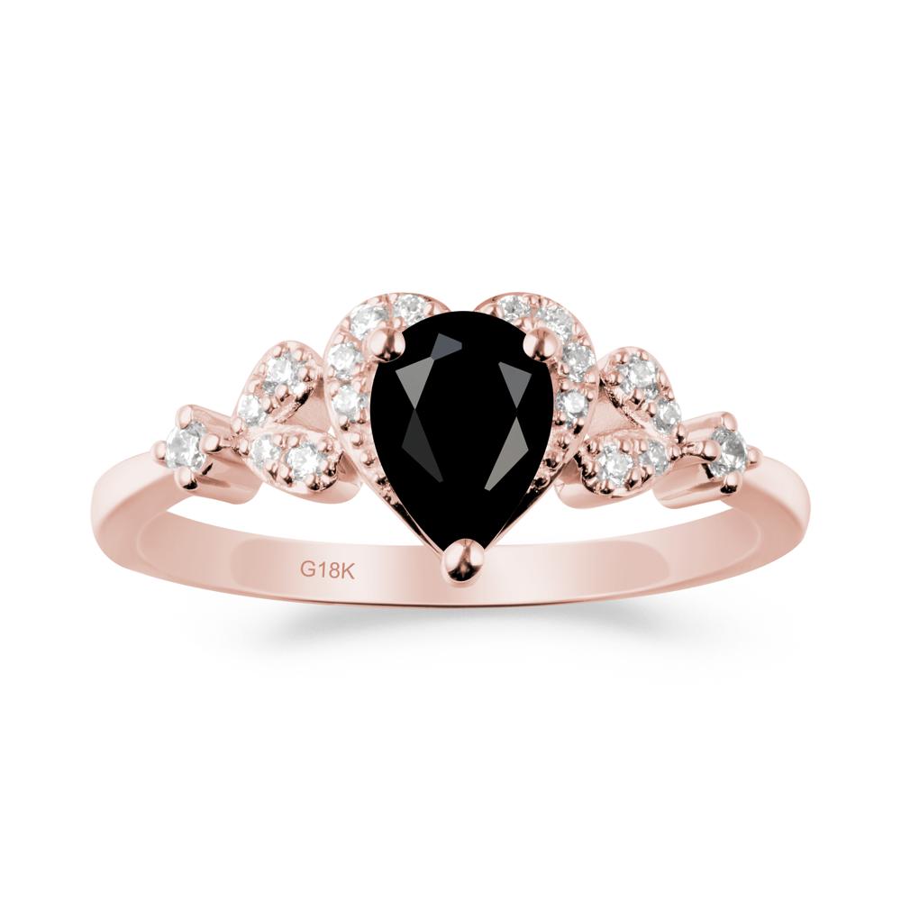 Black Spinel Heart Ring with Leaf Accents - LUO Jewelry #metal_18k rose gold