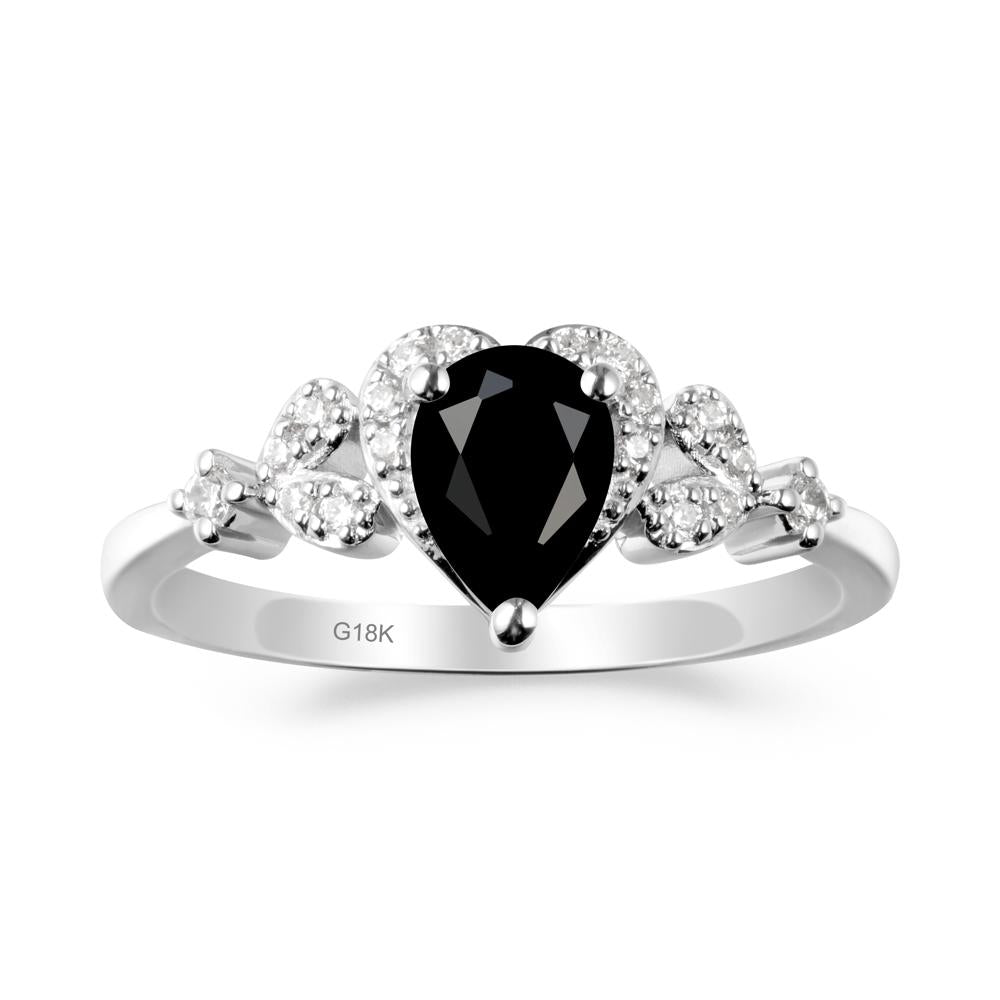 Black Spinel Heart Ring with Leaf Accents - LUO Jewelry #metal_18k white gold