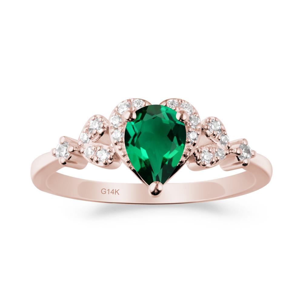 Emerald Heart Ring with Leaf Accents - LUO Jewelry #metal_14k rose gold