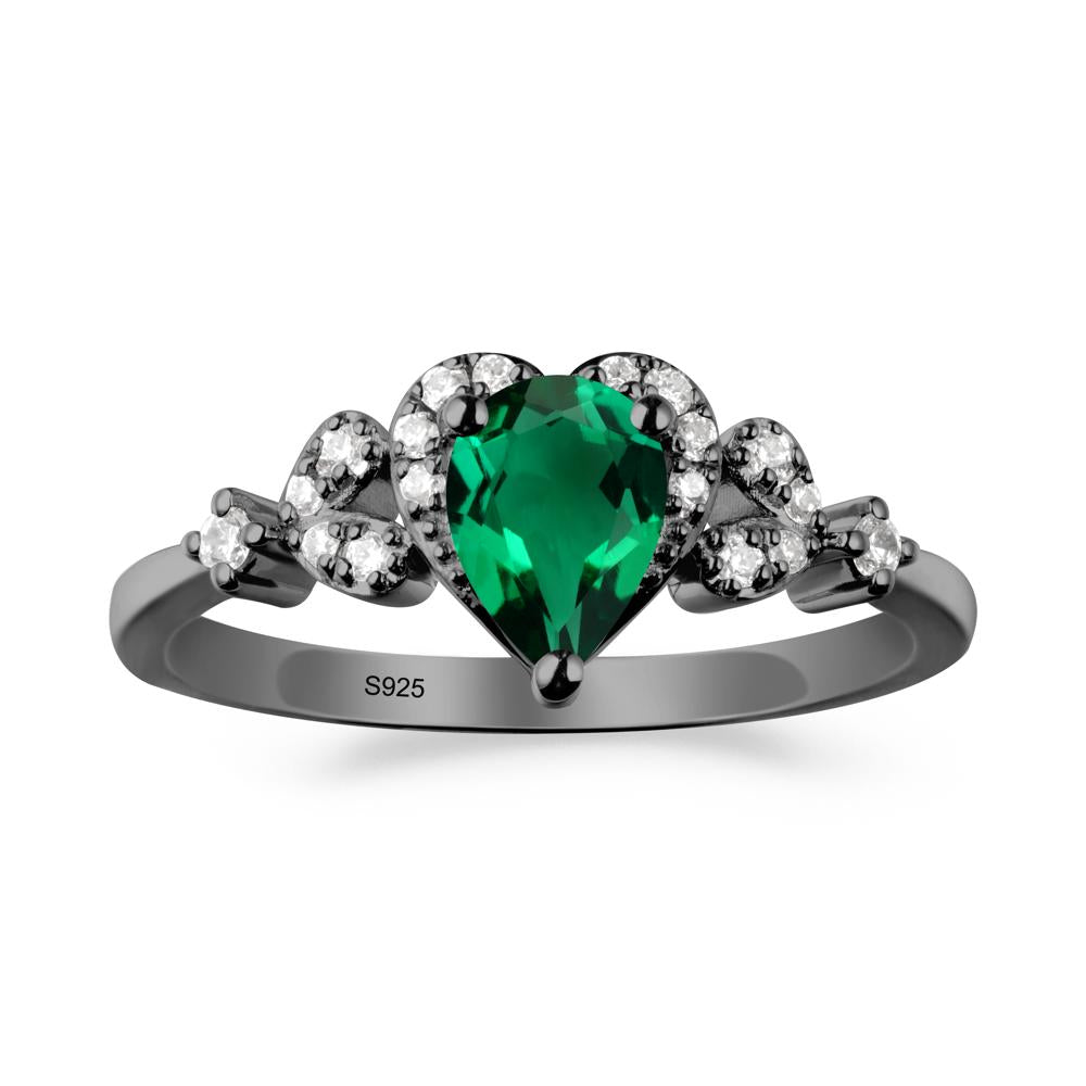 Emerald Heart Ring with Leaf Accents - LUO Jewelry #metal_black finish sterling silver
